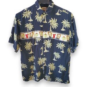 Campia Moda Hawaiian Shirt Mens L Rayon Tiki Bar Palm Trees Cocktails Aloha